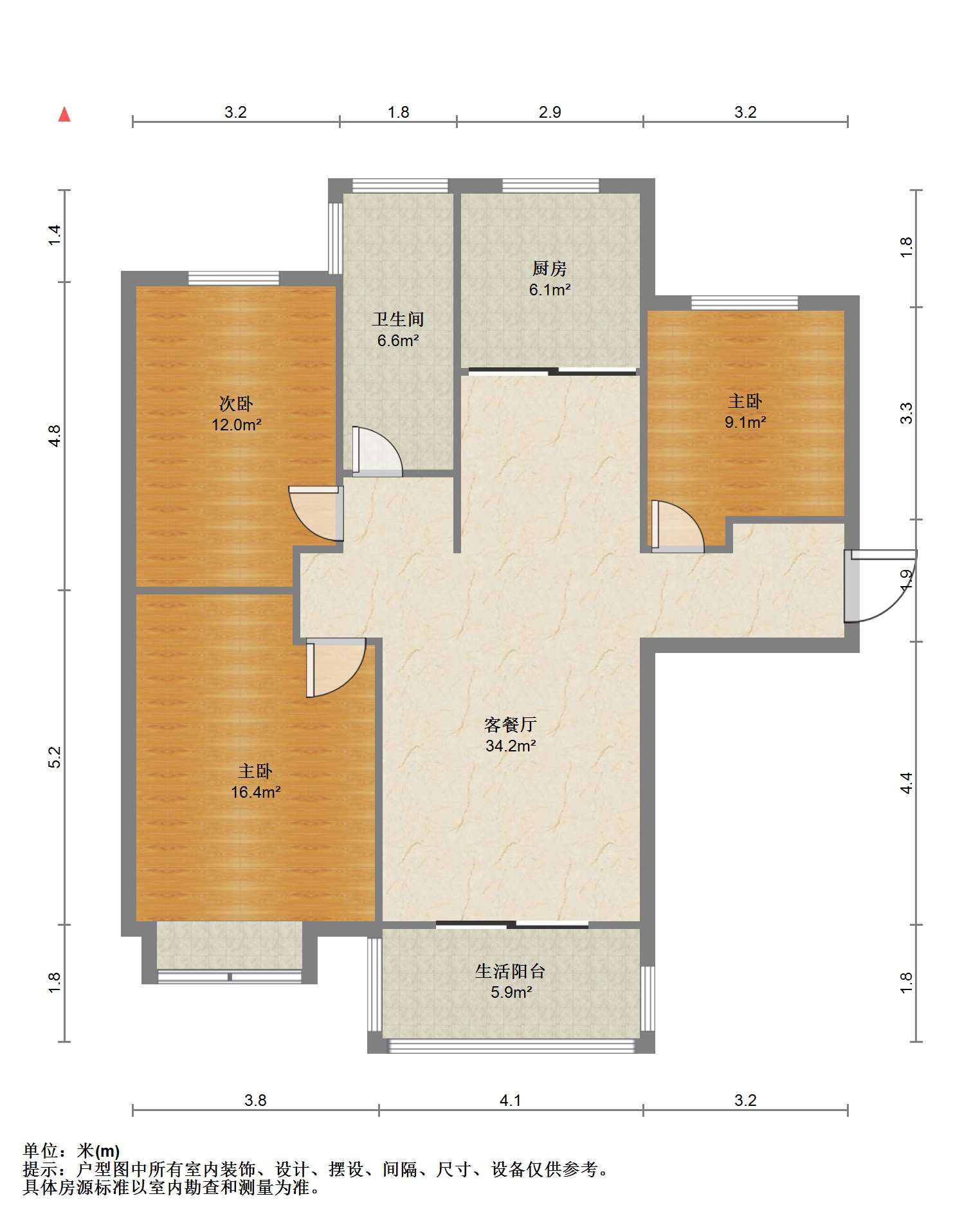 景瑞望府 3室2厅1卫 113.47m&sup2;