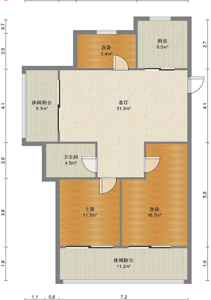 招商新城雍景湾 3室2厅1卫 92.00m²
