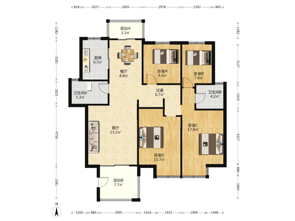 优山美地花园南区 4室2厅2卫 145.24m&sup2;