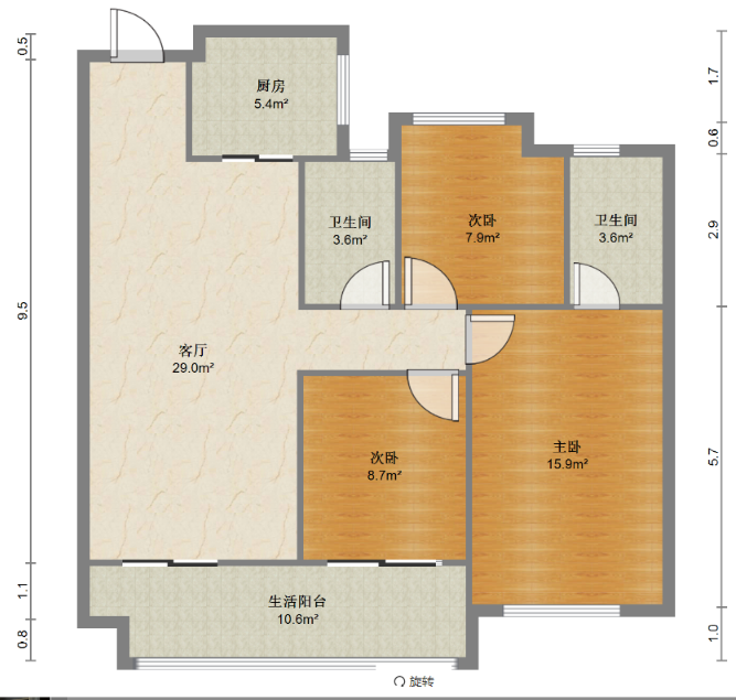 碧桂园桃李江山（碧湖苑） 3室2厅1卫 102m&sup2;