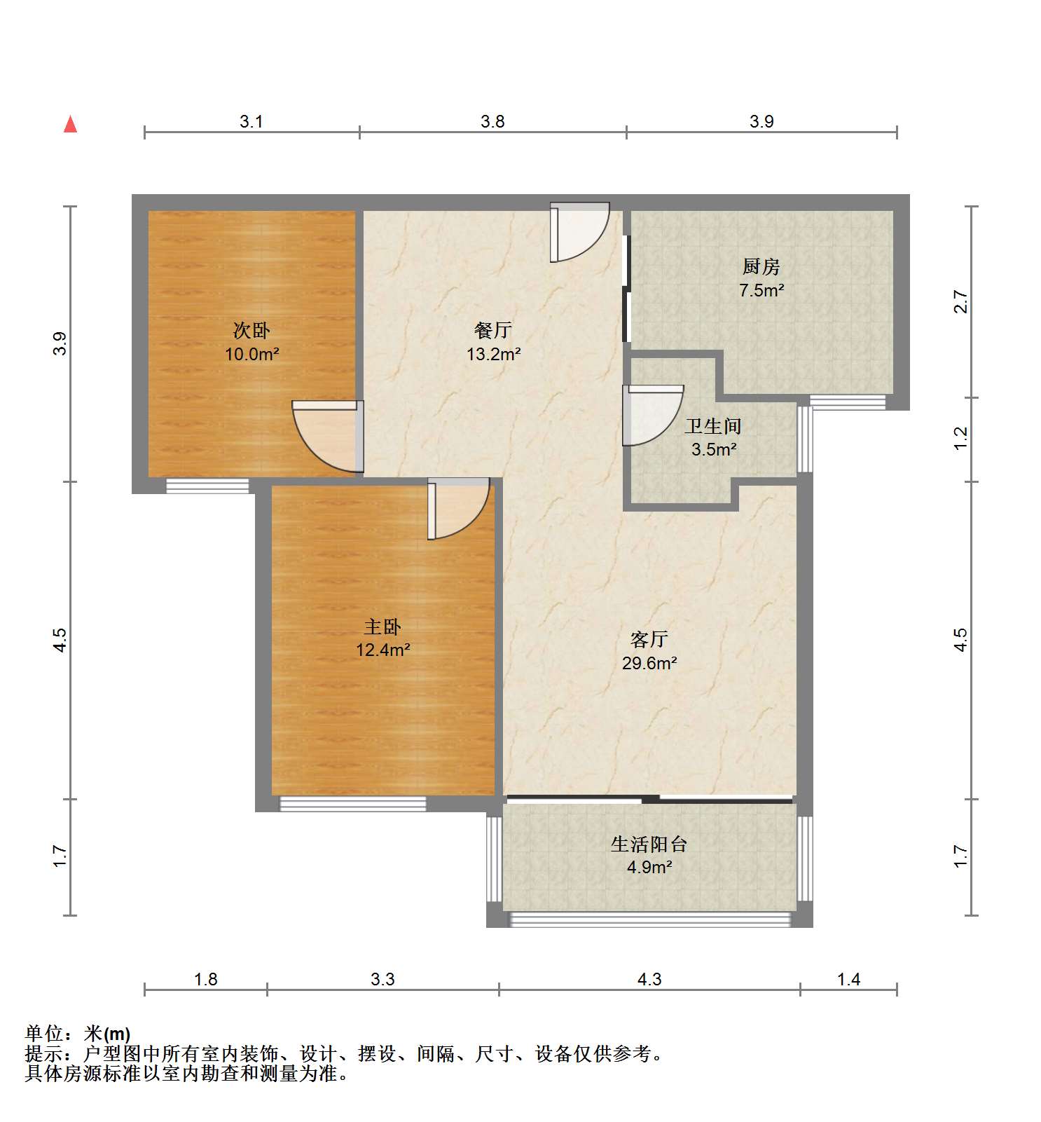 炜赋花苑 2室2厅1卫 91.36m&sup2;