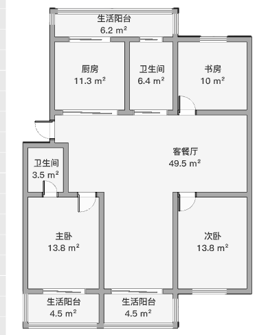 宏丰苑 4室2厅2卫 130m&sup2;