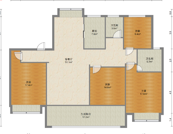 中南君悦府 4室2厅2卫 129m&sup2;