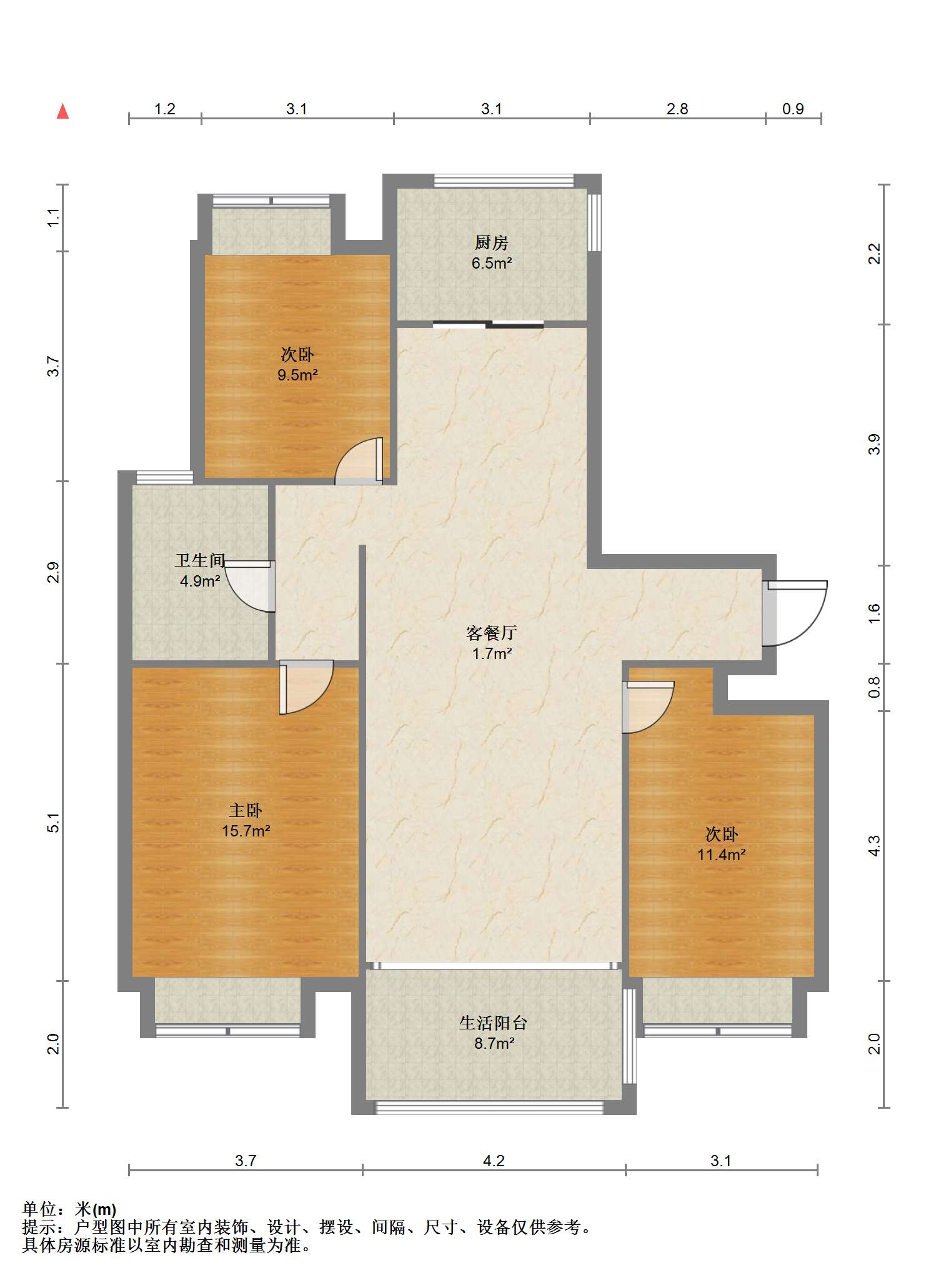 苏建学府雅居 3室2厅1卫 115.56m&sup2;