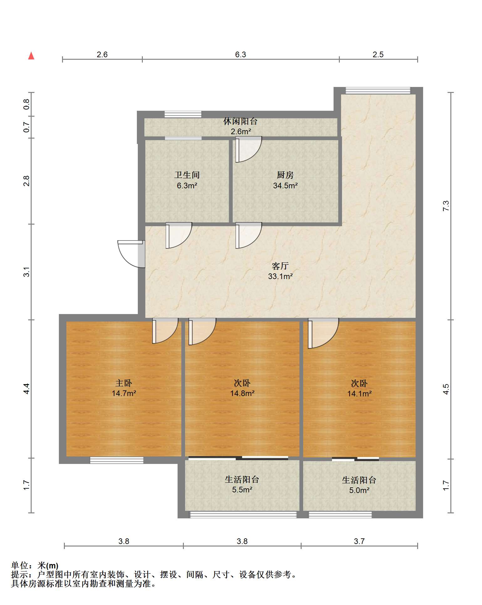 学田北苑 3室1厅1卫 126.00m&sup2;