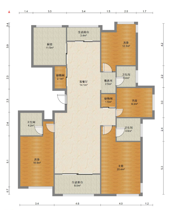 吴中豪景华庭 4室2厅3卫 180.27m&sup2;