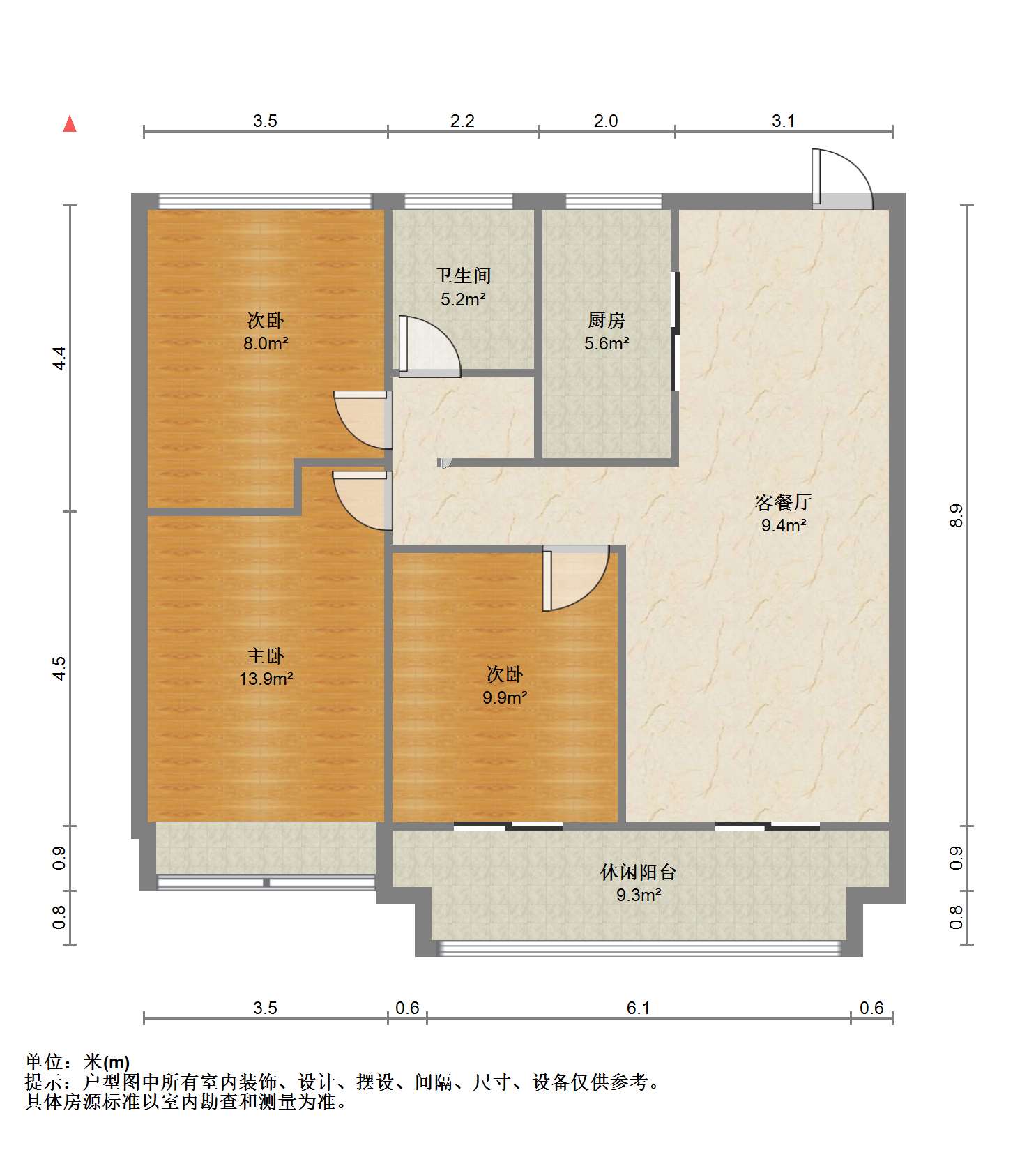 华禧铭苑 3室2厅1卫 102m&sup2;