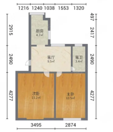 南川园新村 2室1厅1卫 65m&sup2;