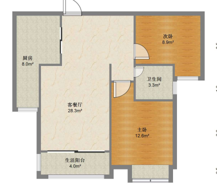 华强城 2室2厅1卫 81.8m&sup2;