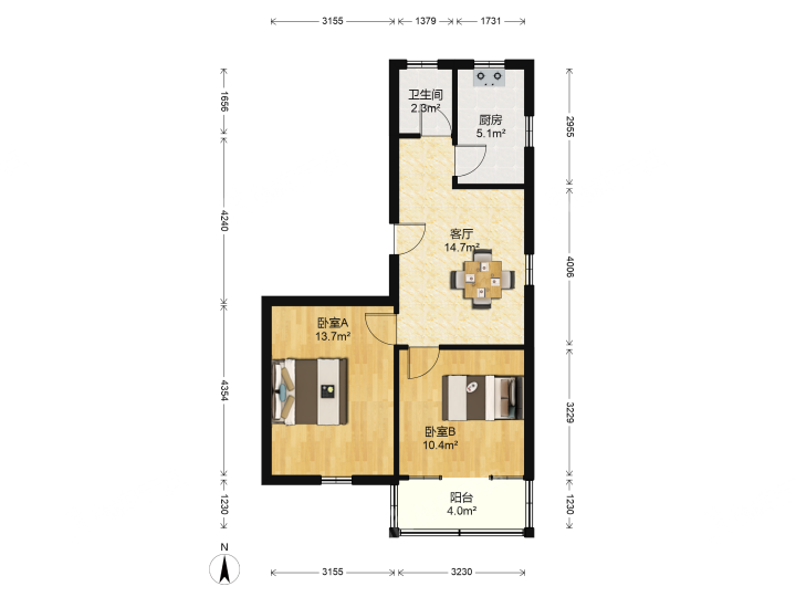 银花苑 2室1厅1卫 65.00m&sup2;