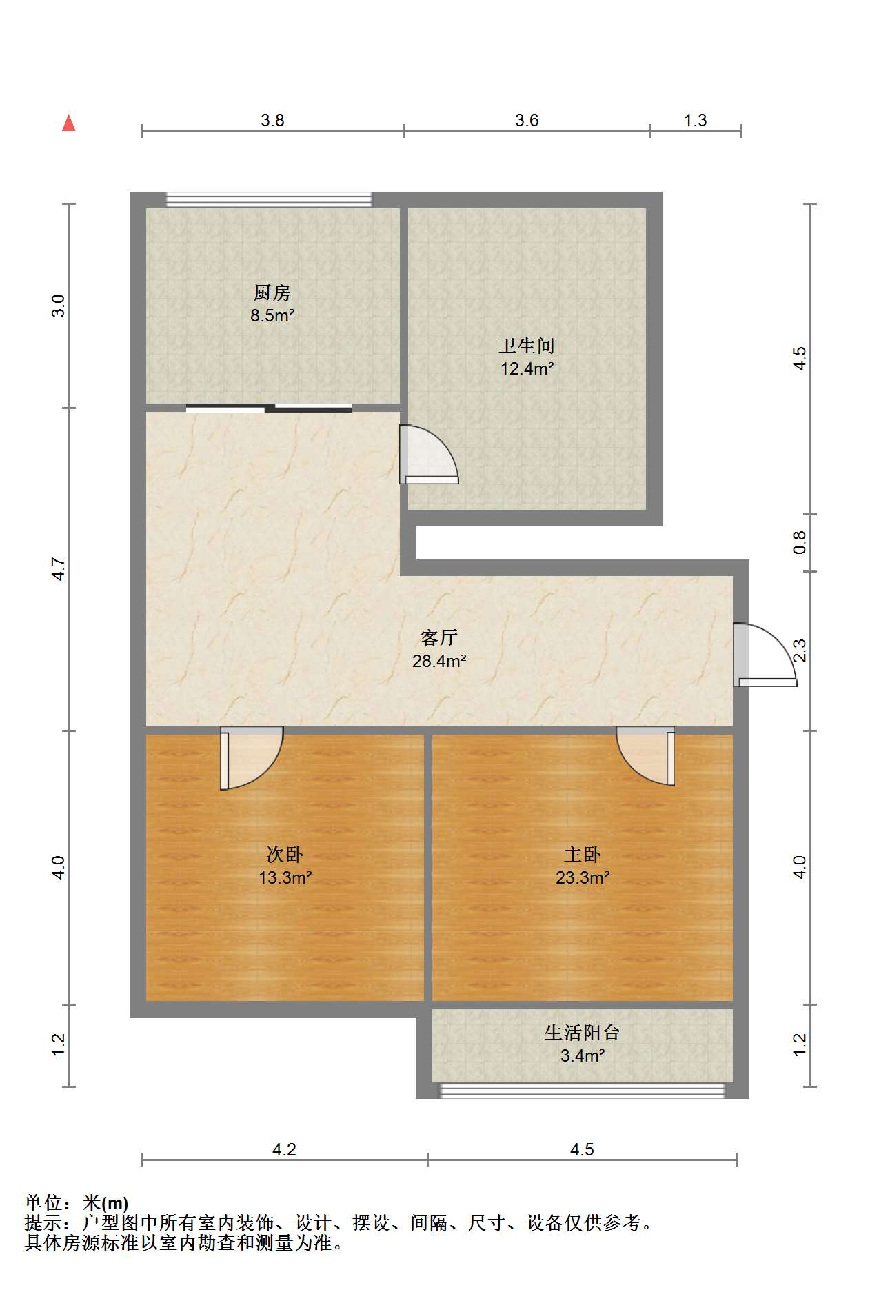 紫东南苑北区 2室2厅1卫 96.00m&sup2;