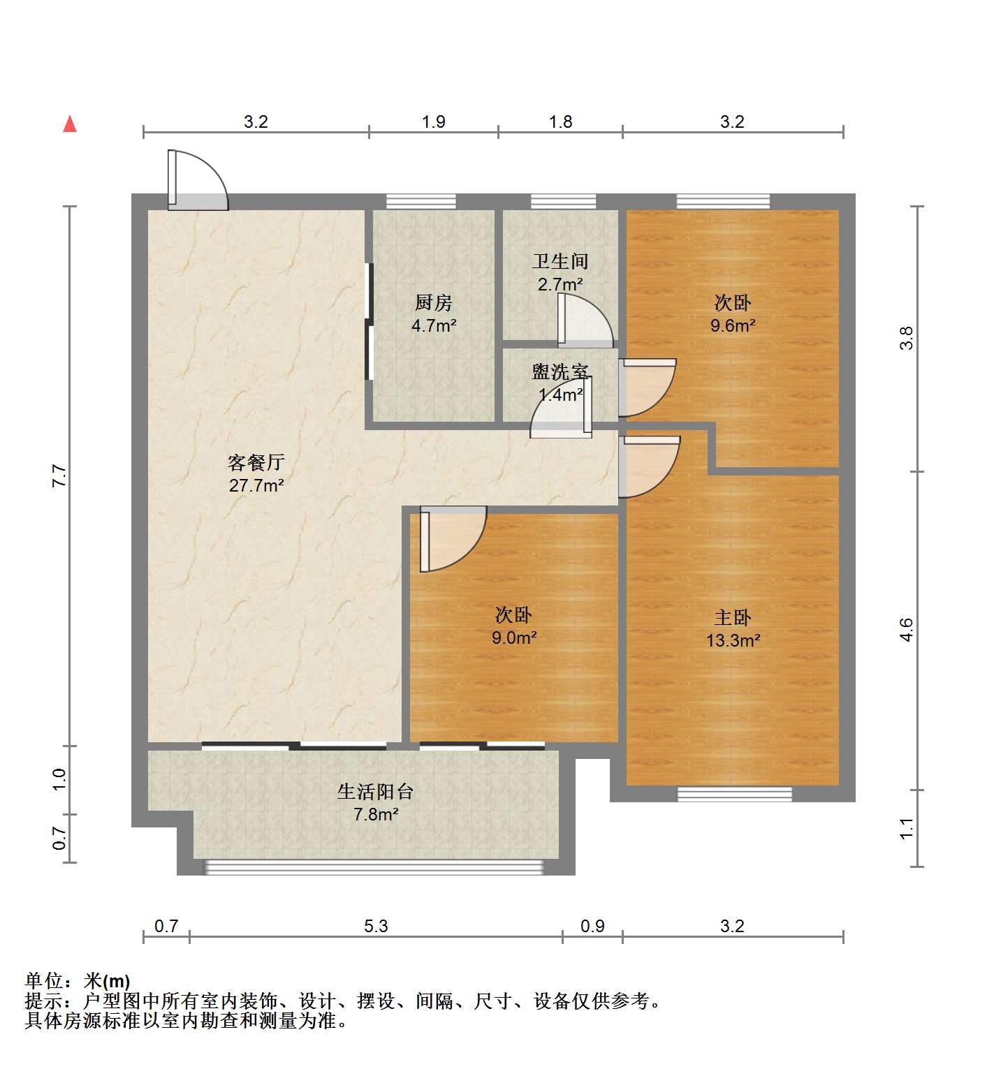 卓越悦宸 3室2厅1卫 93.00m&sup2;
