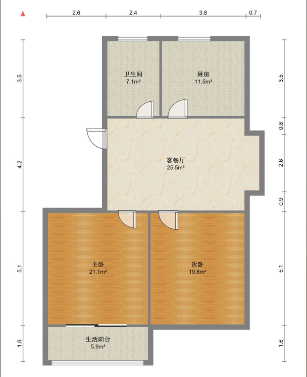 金霞东苑 2室1厅1卫 72m&sup2;