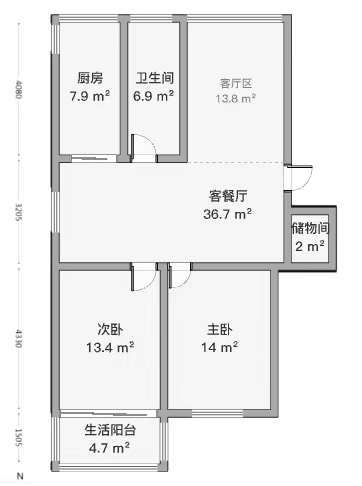 南园路11号小区 2室2厅2卫 91.32m&sup2;