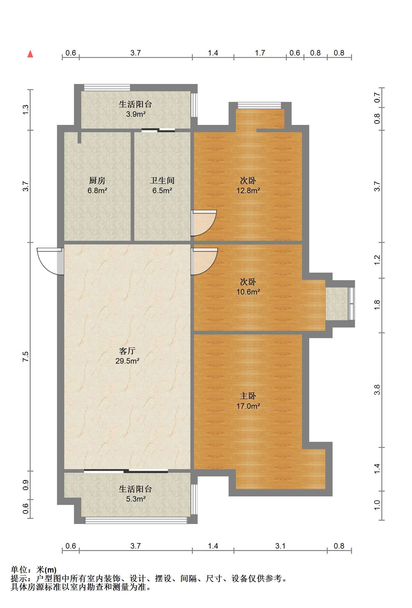 苏建阳光新城 3室2厅1卫 106.26m&sup2;