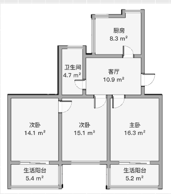 富贵园 3室1厅1卫 81.74m&sup2;