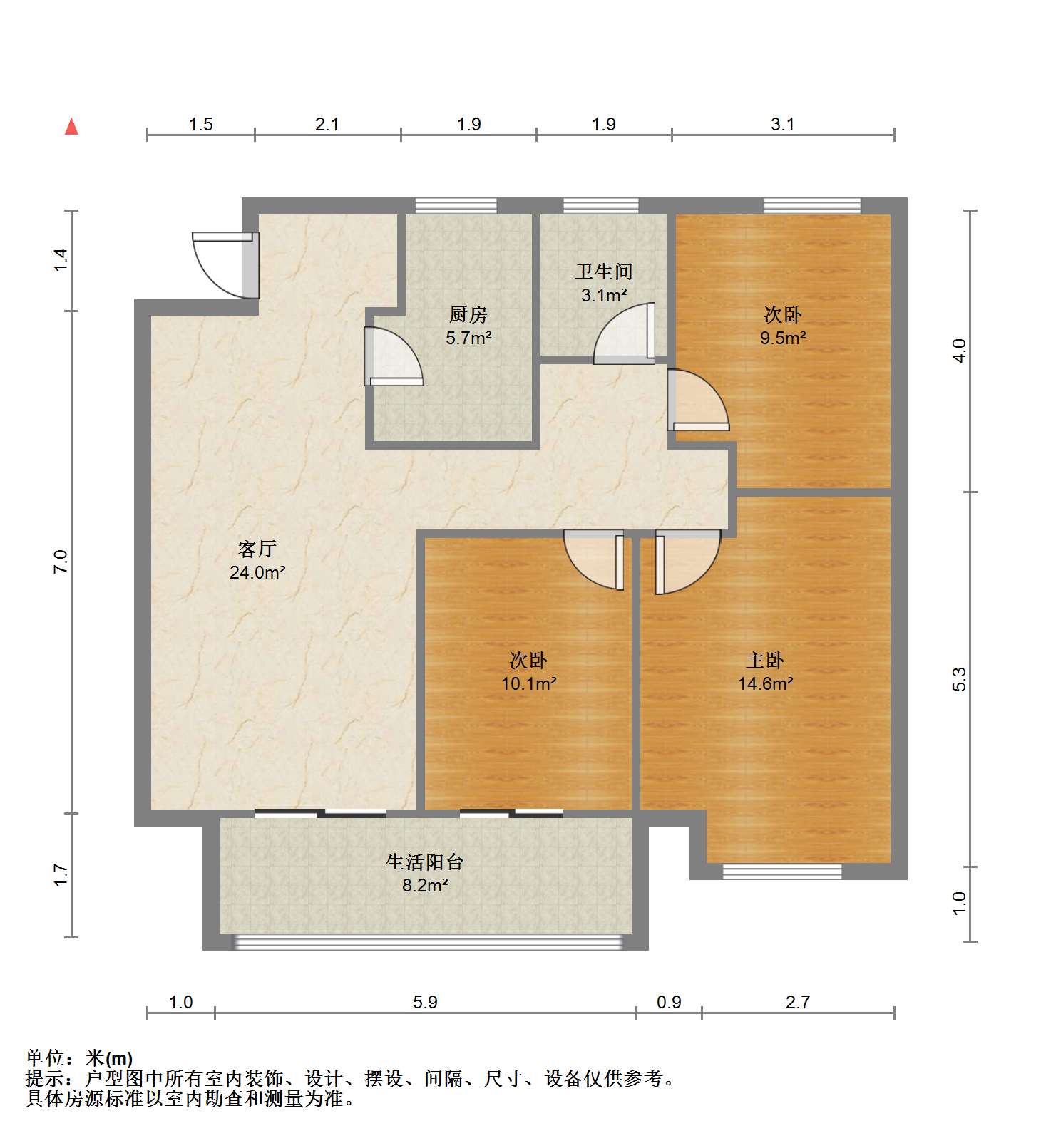 湖山源著 3室2厅1卫 100.00m&sup2;