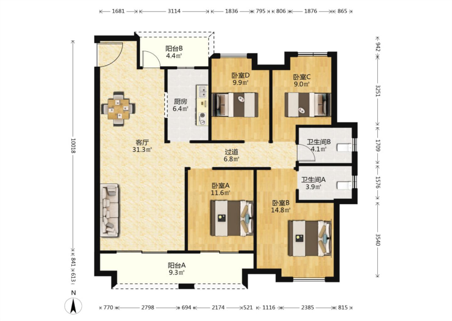 保利香槟国际 4室2厅2卫 144m²