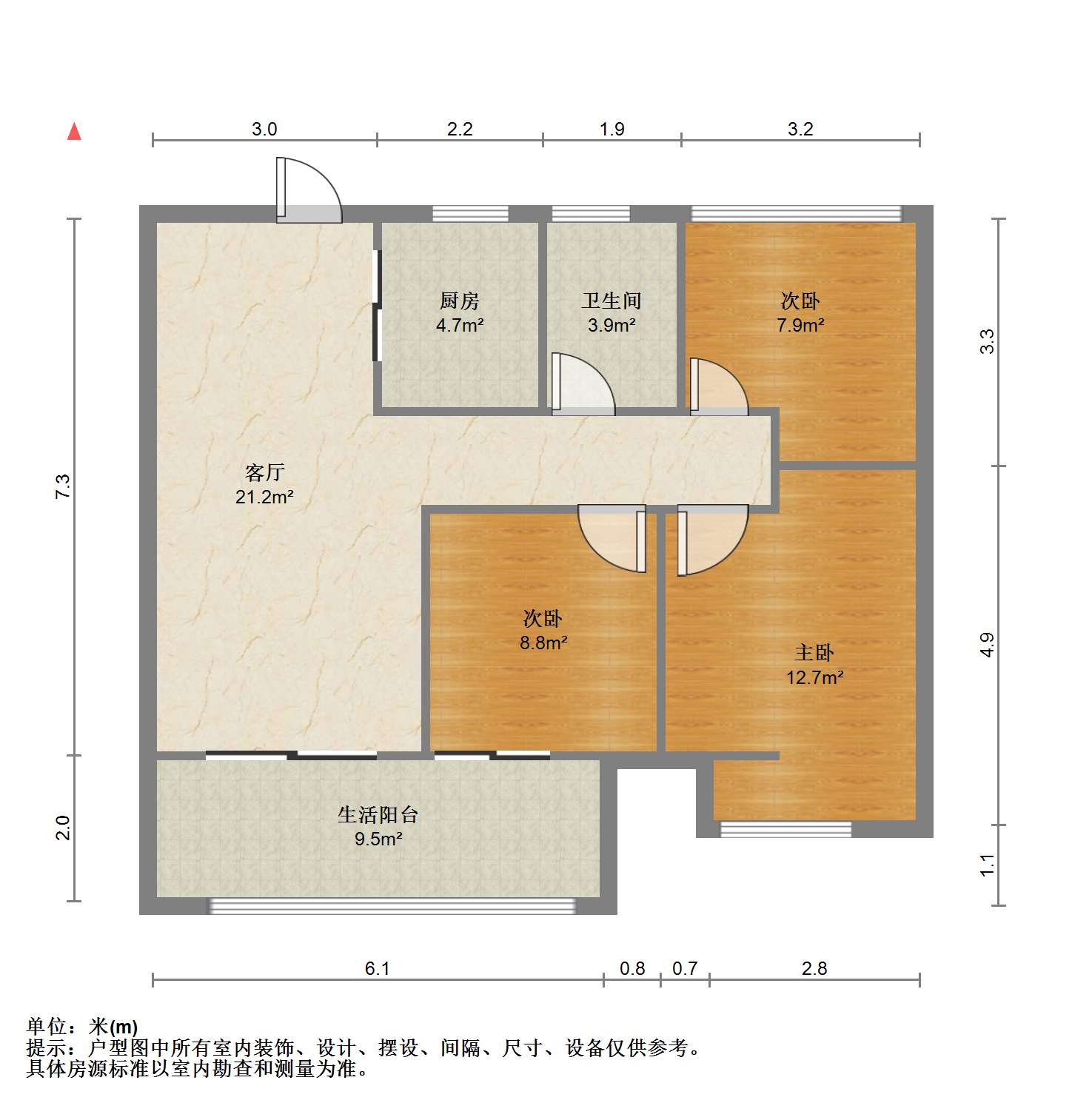翠园 3室2厅1卫 92m&sup2;
