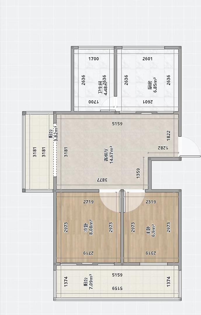 北园新村 2室1厅1卫 89.00m&sup2;