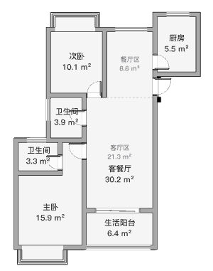 南辰濠郡 2室2厅1卫 101m&sup2;