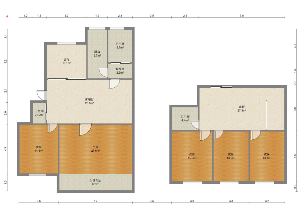 百花军宅苑 4室2厅3卫 121.00m&sup2;