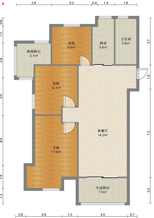 南山湖一号 3室2厅1卫 122.00m²