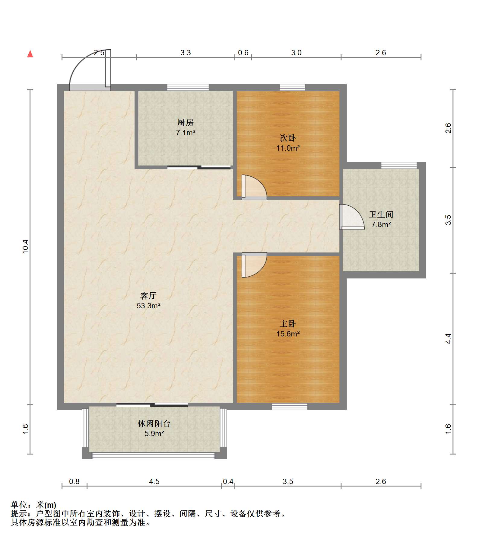 民生滨江丽景花园 2室1厅1卫 87.61m&sup2;