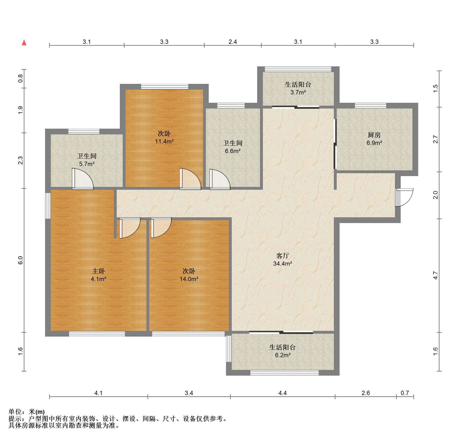 南通橡树湾 3室2厅2卫 120m&sup2;