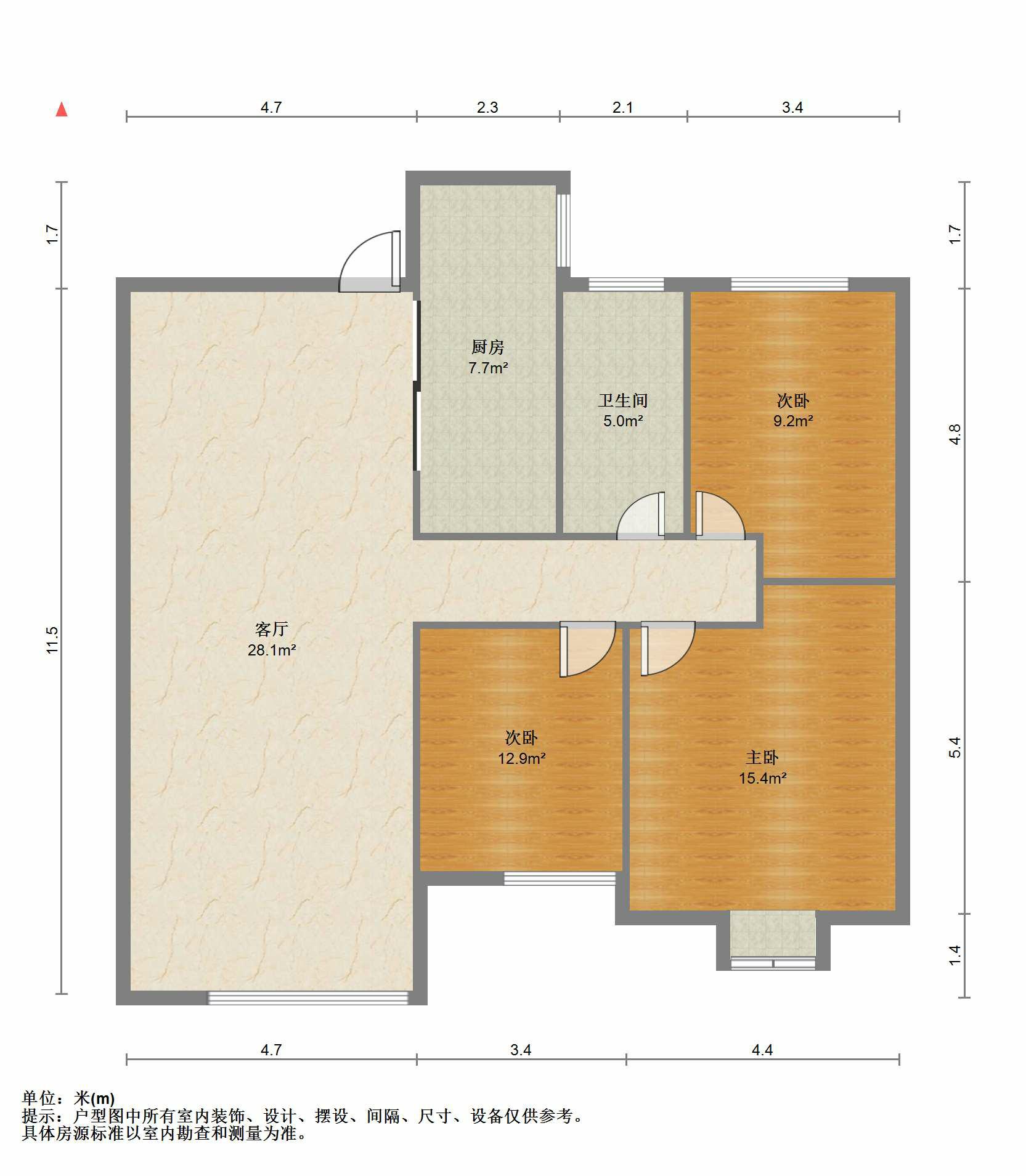 万达华府 3室2厅1卫 91m&sup2;