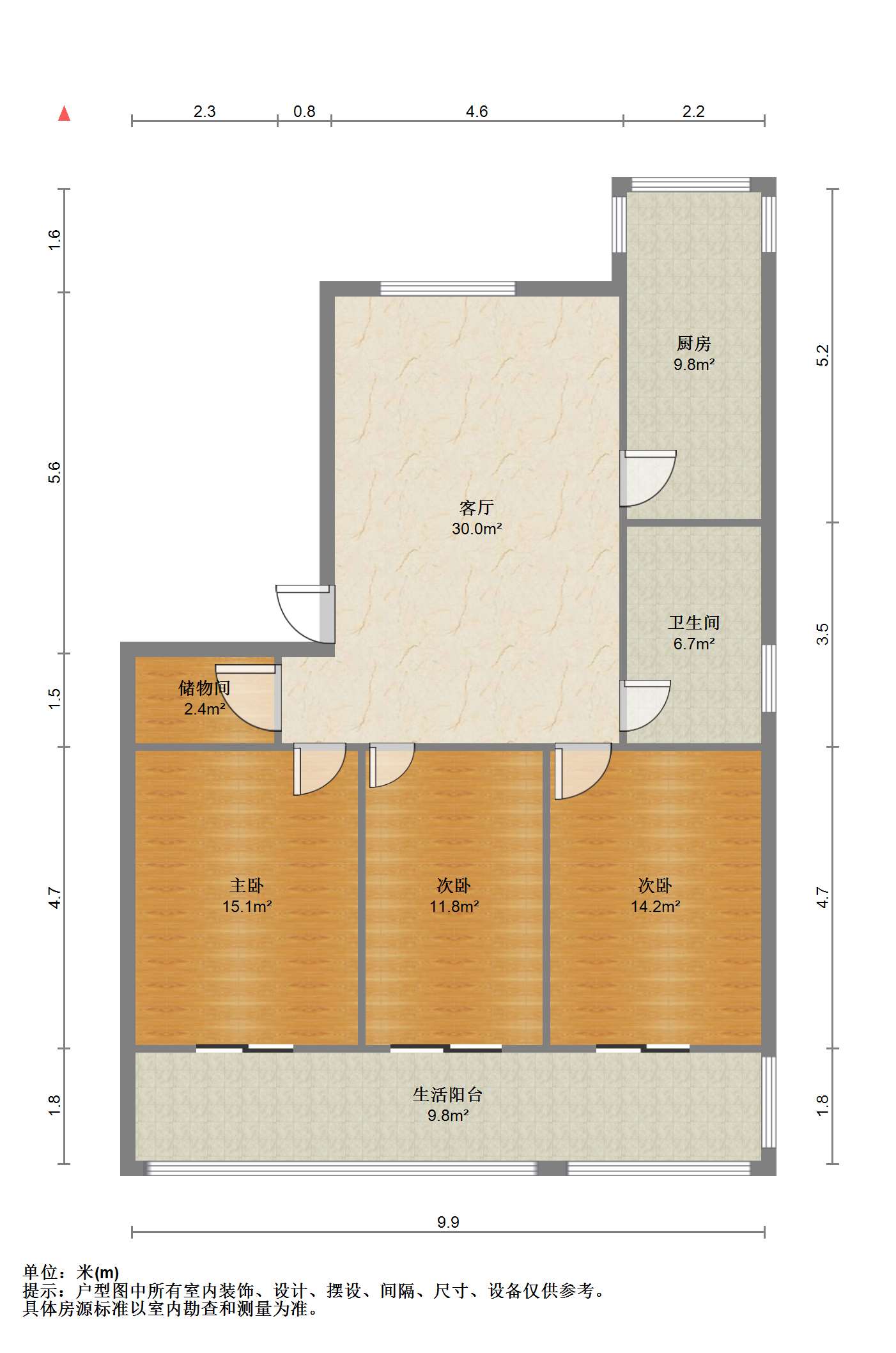 紫东花苑 3室2厅1卫 107.91m&sup2;