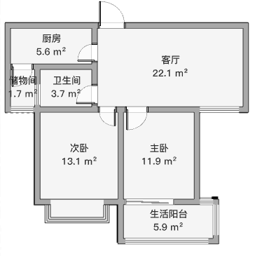 惠泽苑 2室1厅1卫 82m&sup2;