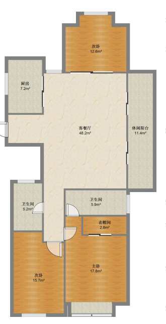 万科金域蓝湾 3室2厅2卫 129.37m&sup2;