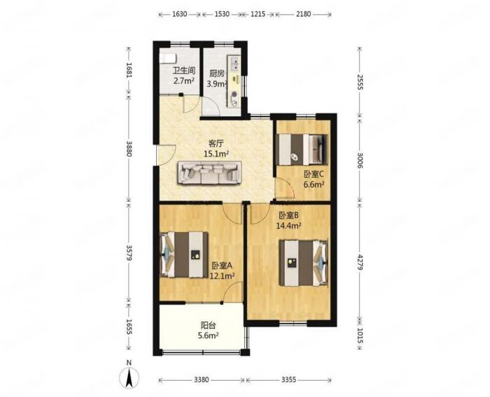 银花苑 3室1厅1卫 73.8m&sup2;