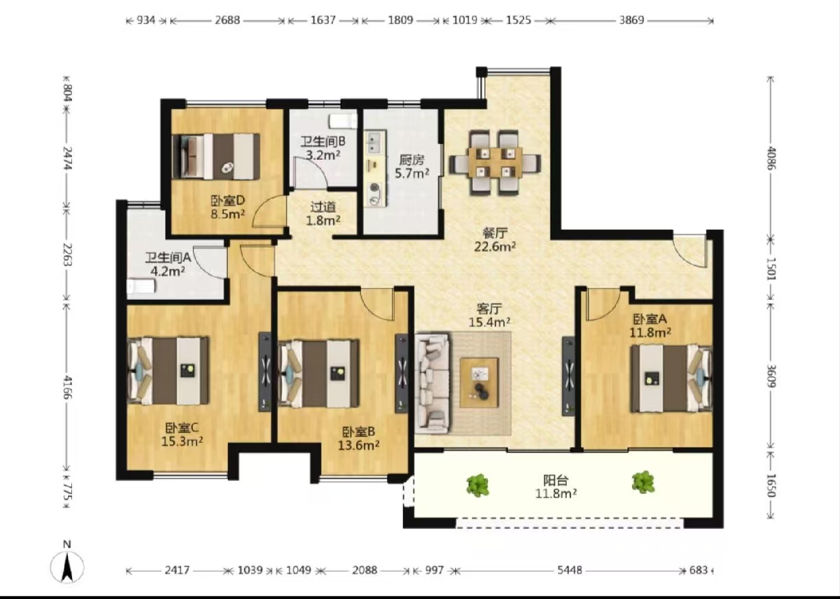 远创樾府 4室2厅2卫 132.00m&sup2;