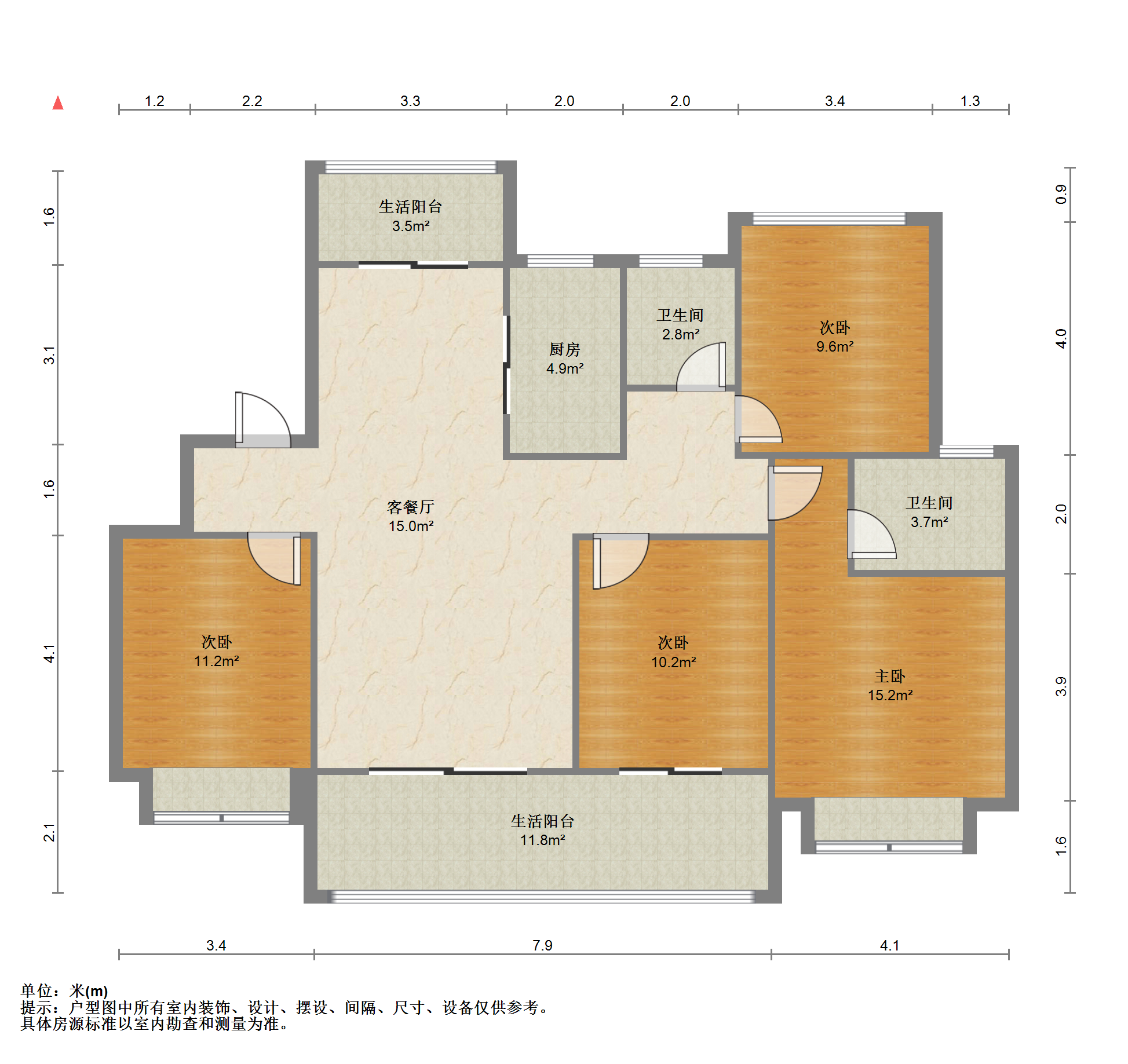时光漫城 4室2厅2卫 124.04m&sup2;