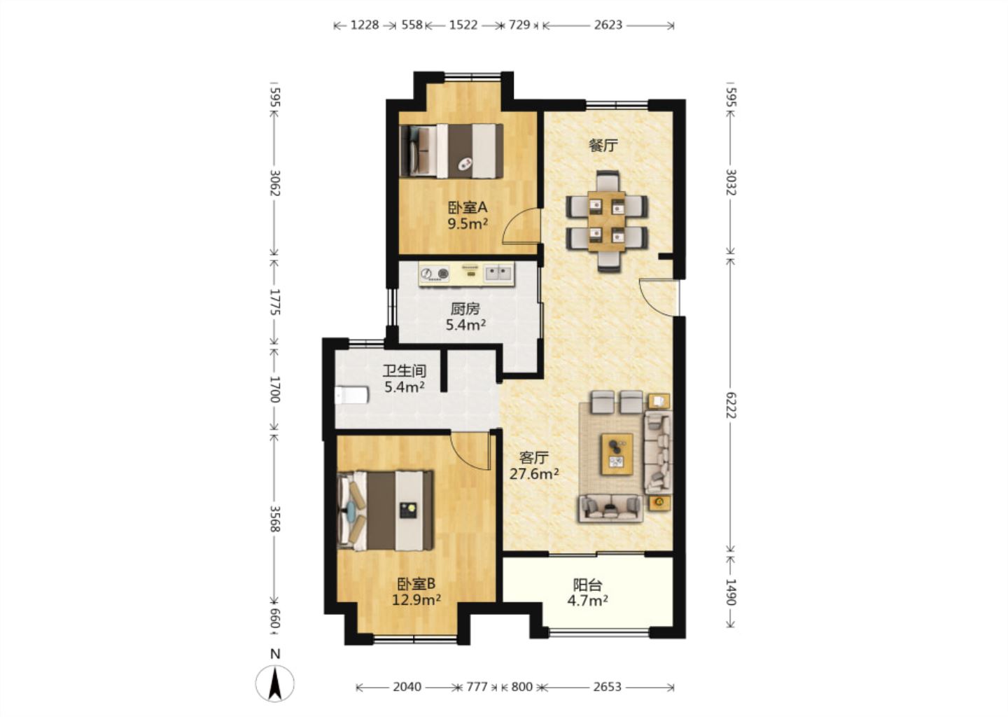 新城香溢紫郡 2室2厅1卫 87.75m²