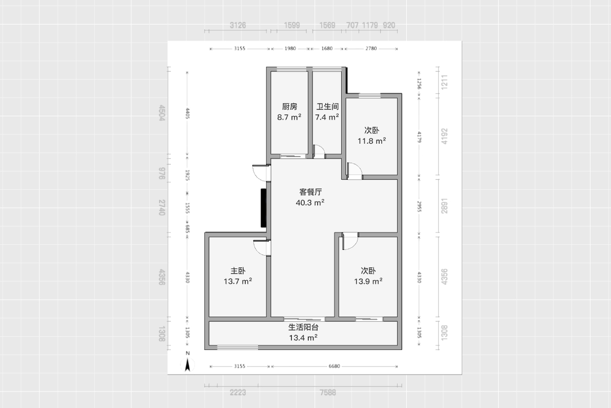 锦安花园一期 3室2厅1卫 128.00m&sup2;