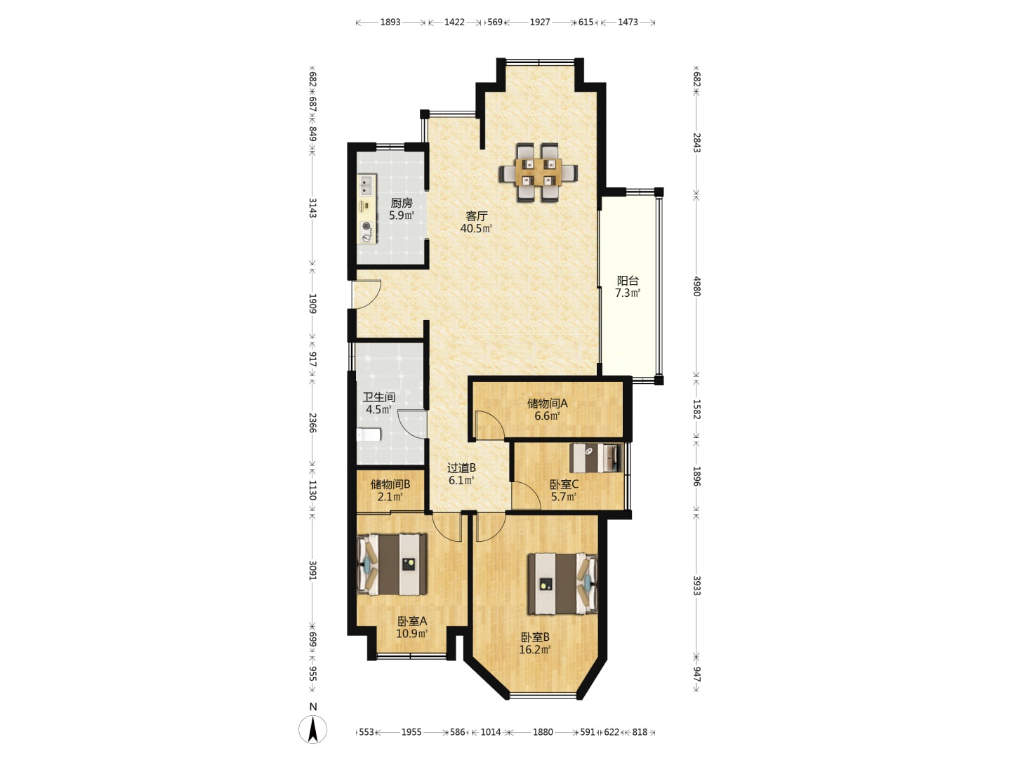 中南世纪花城二期 3室2厅1卫 141m&sup2;