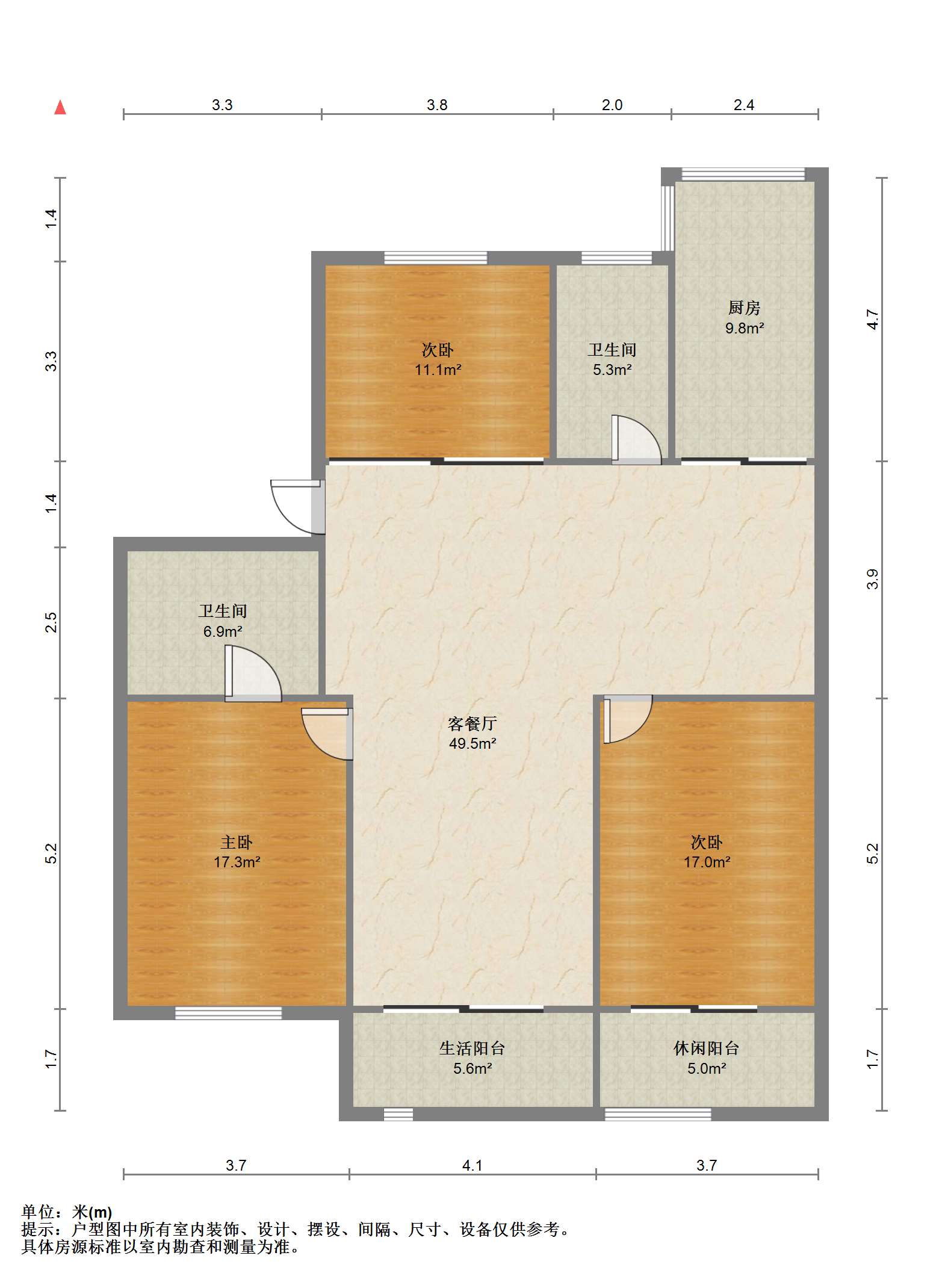 朝晖花园 3室2厅2卫 122.57m&sup2;