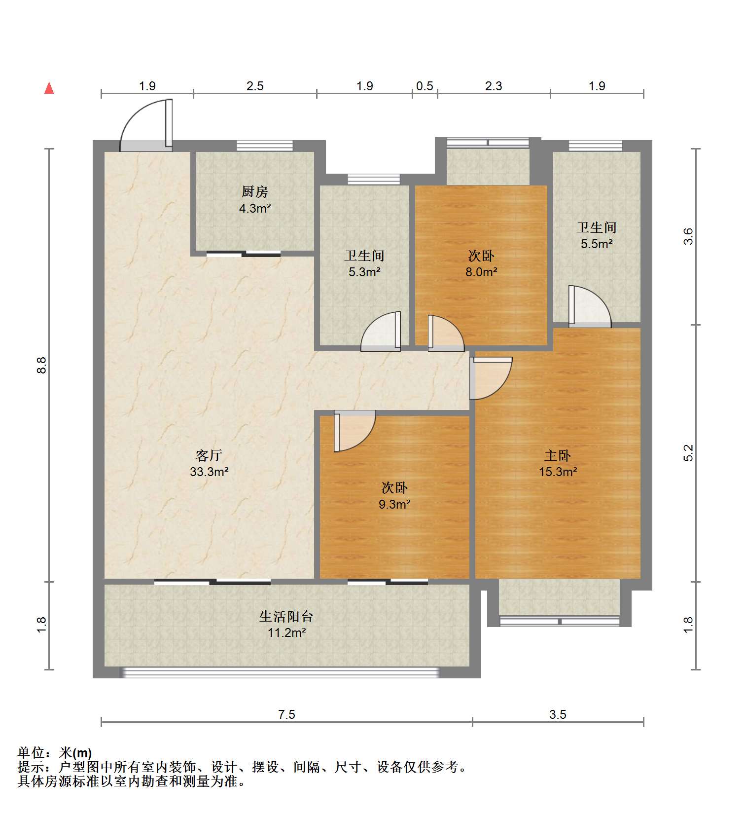 海纳春江 3室2厅1卫 116m&sup2;