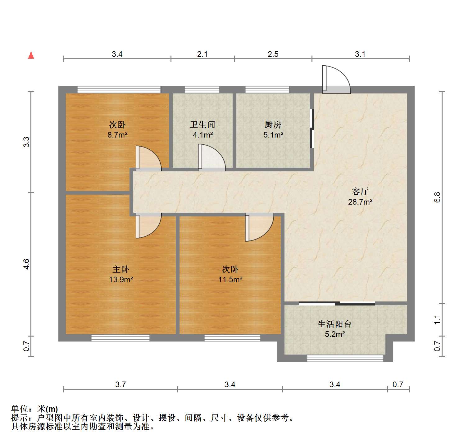 云樾东方 3室1厅1卫 96.58m&sup2;