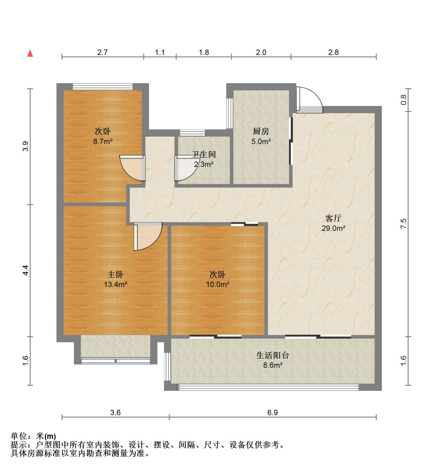 春风南岸西园 3室2厅1卫 96.00m&sup2;