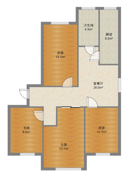银花苑 4室1厅1卫 95.59m&sup2;