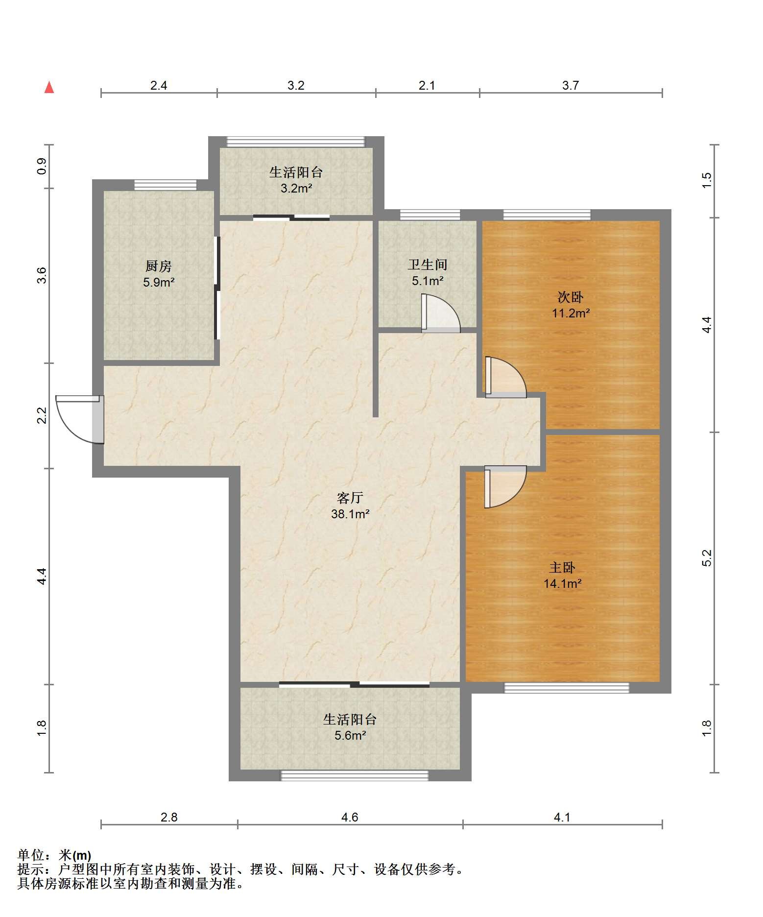 南通橡树湾 2室2厅1卫 97.5m&sup2;