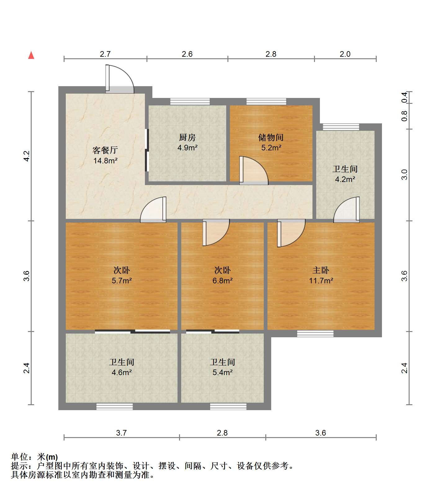 绿地江海图 3室2厅3卫 87.00m²