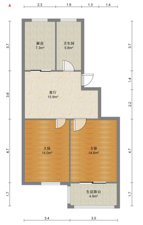 紫东花苑 2室1厅1卫 91.5m&sup2;