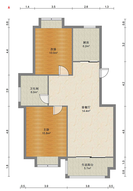天霞苑 2室1厅1卫 94.00m&sup2;
