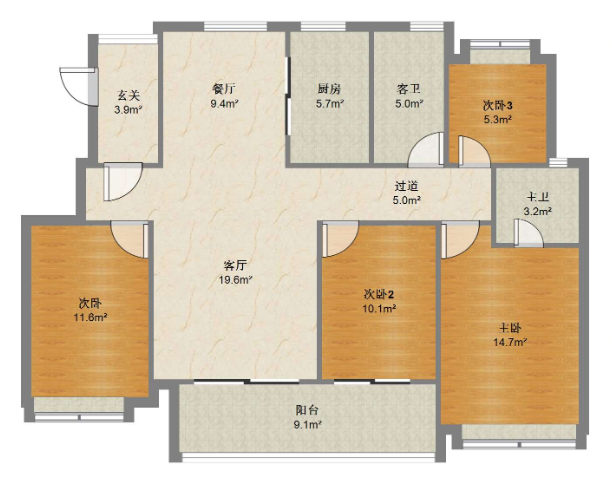 东时区 4室2厅2卫 114m&sup2;