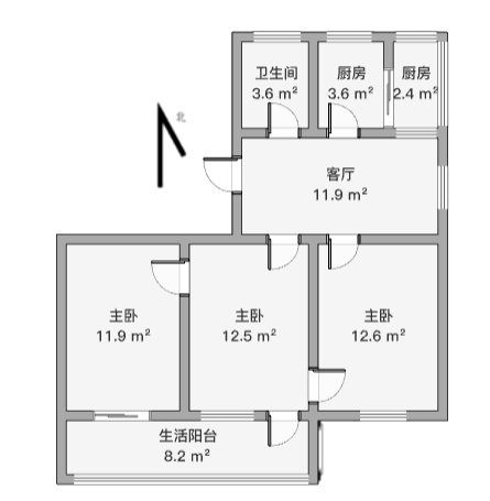 白家园 3室2厅1卫 96m&sup2;